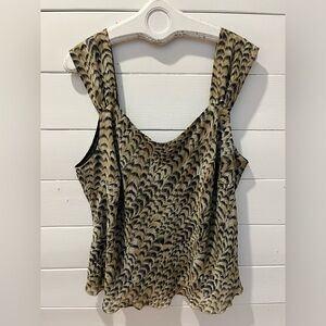 ALGO Size 22 – Beige & Black Feather Print Sleeveless Top
